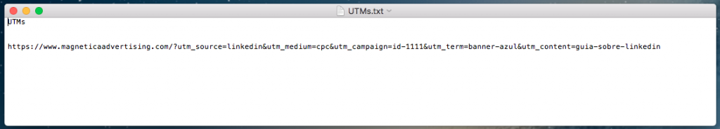Ejemplo de Añadir UTMs a mano en una URL con un editor de texto