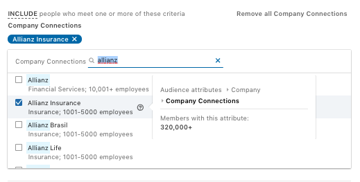 Targeting by connections in LinkedIn Ads