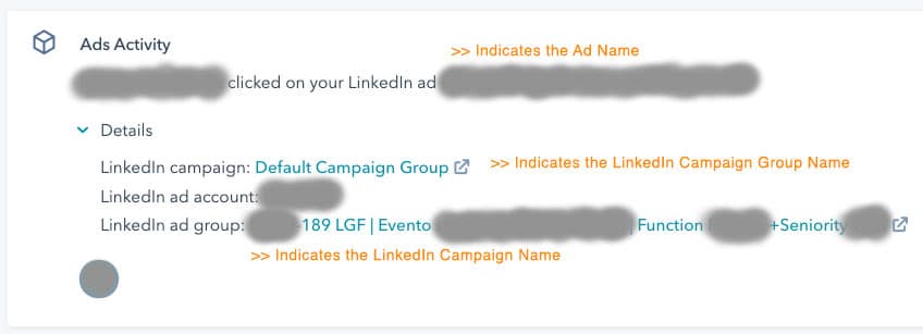 Attribution of LinkedIn campaign in the HubSpot Ads Activity module