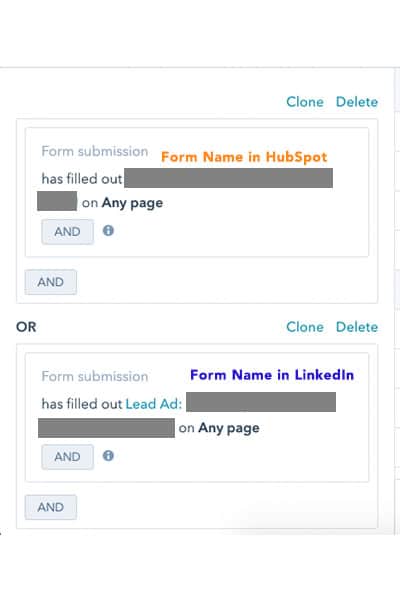 Modifying a Hubspot smart list to include the LinkedIn Lead Gen Form