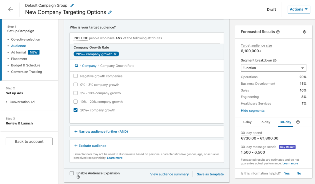 New Company Growth Rate Targeting Option in LinkedIn Campaign Manager