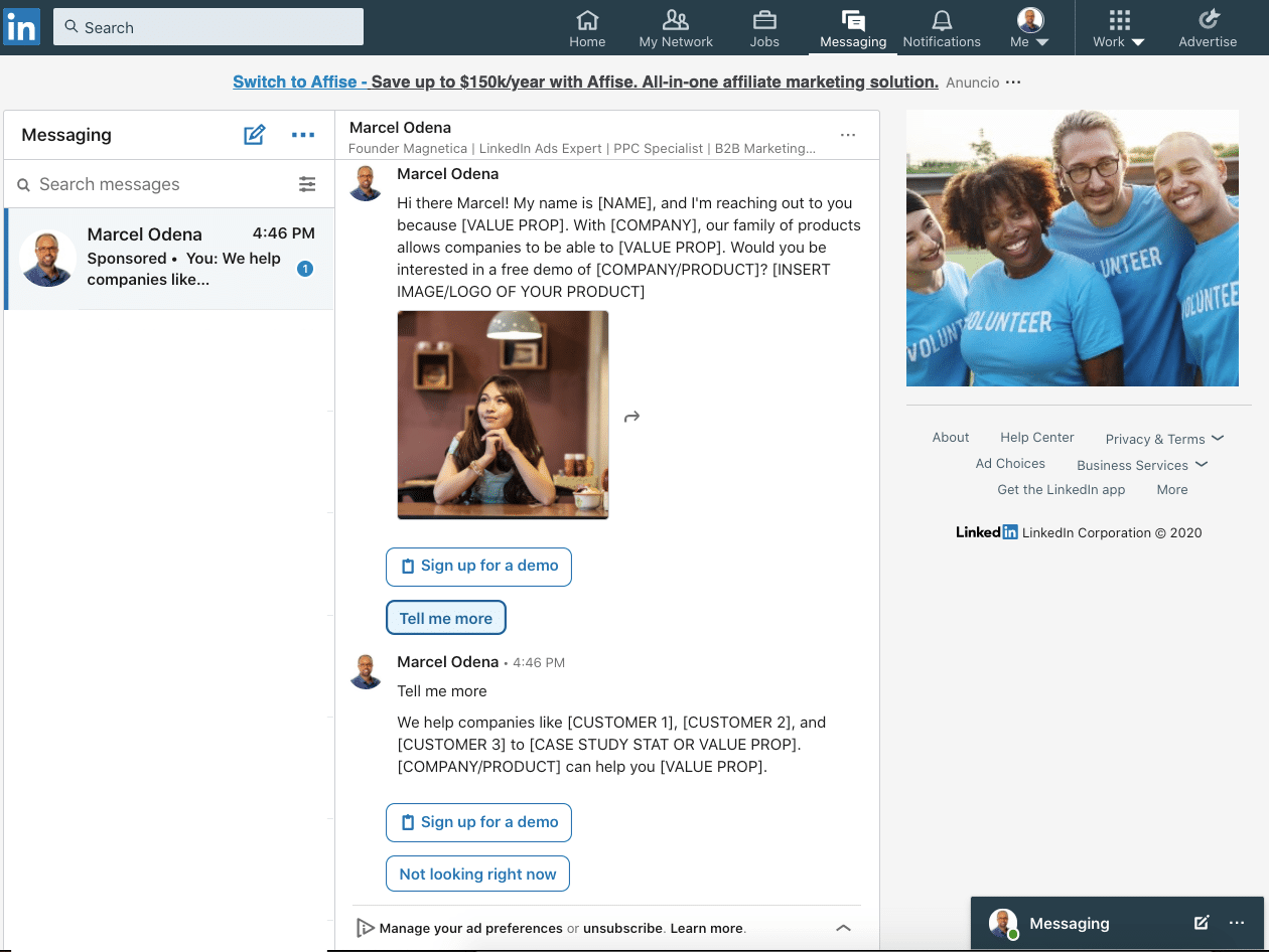 New LinkedIn Conversation Ad Example