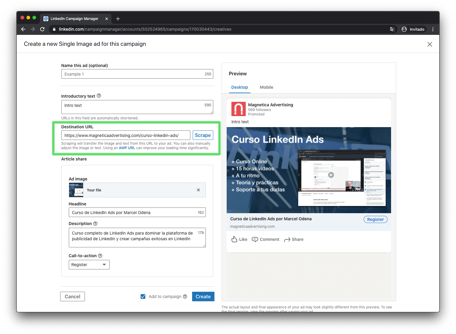 LinkedIn Ads News September 2020: Scrape option when editing an ad on LinkedIn Campaign Manager
