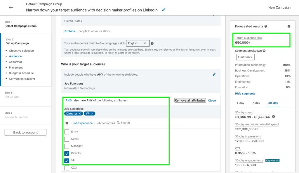 Narrow down your target audience with decision maker profiles on LinkedIn